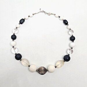 Sterling silver Chinese export necklace carved onyx crystal beads Art Deco style